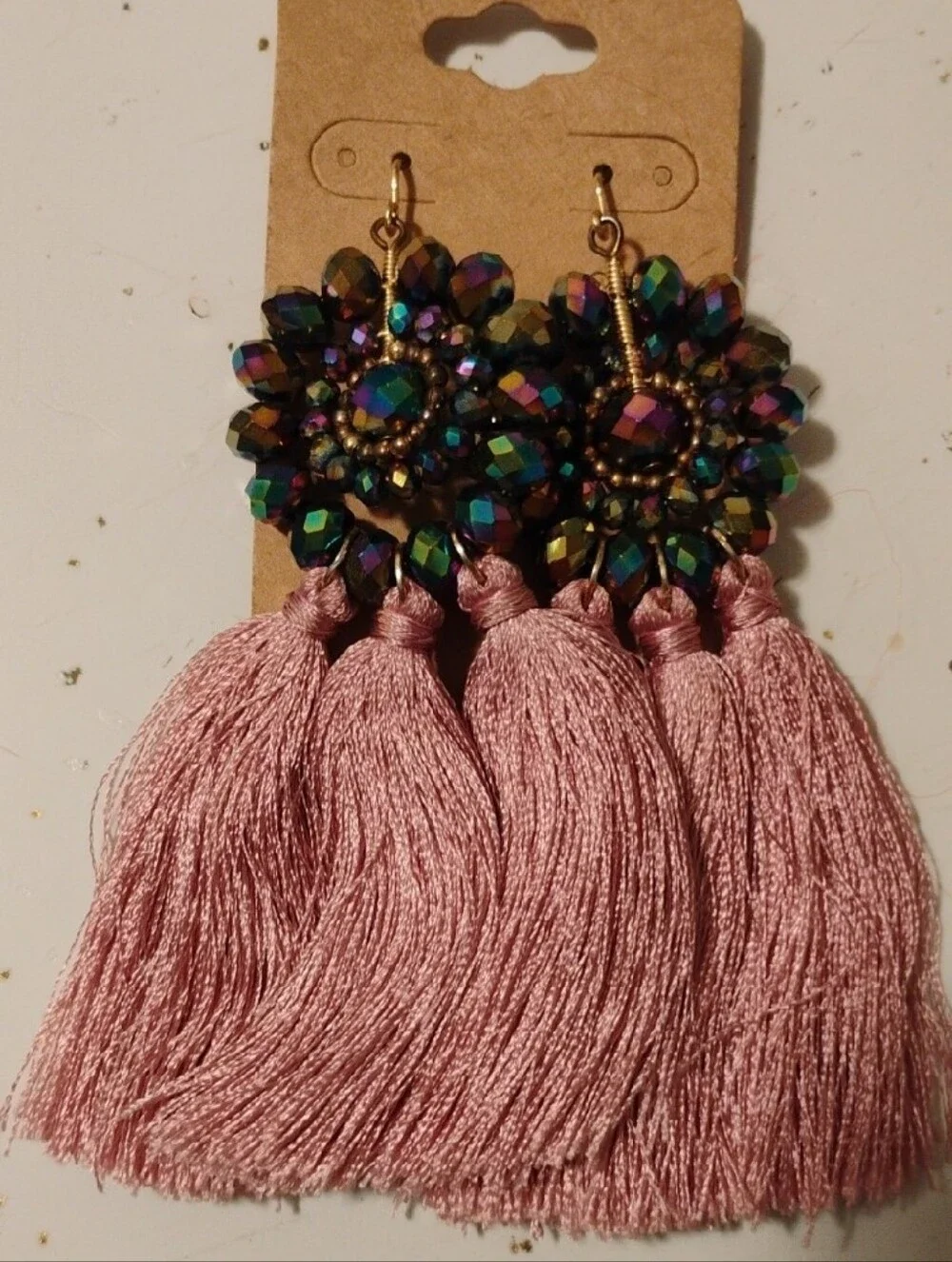 Oil Slick & Tassel Drop Earrings 🖤🩷